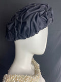 Vintage 1950s Black Gathered Beret Hat