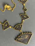 Vintage Japanese Damascene Drop Fan Necklace