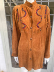 Snake Embroidered Suede Shirt Jacket