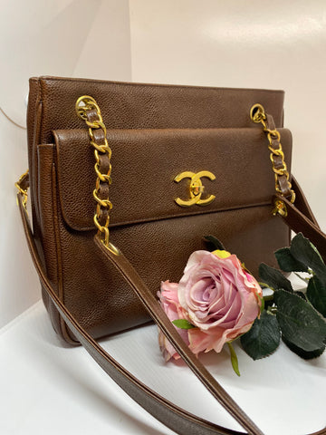 Vintage Chanel Tote Handbag with 24k Gold Plated Hardwear