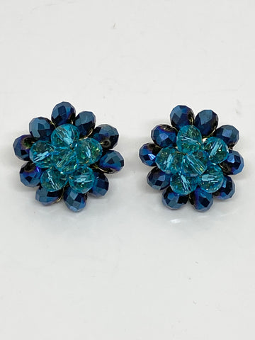Vintage 1970s Blue Glass Clip-On Earrings