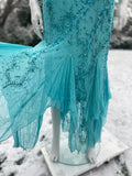 1990s Bias Cut Beaded Blue Dress