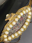 Vintage evening satin bag with ormolu frame and pearls