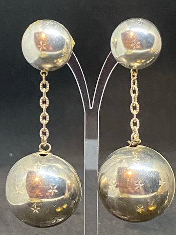 Vintage Dangling Spheres Silver Tone Earrings