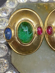 Vintage Green Cabochon Clip On Earrings