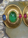 Vintage Green Cabochon Clip On Earrings