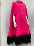 Vintage Shocking Pink Cape Coat with Fur