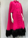 Vintage Shocking Pink Cape Coat with Fur