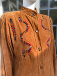 Snake Embroidered Suede Shirt Jacket