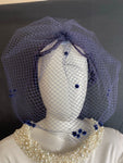 Vintage Blue Veil Headband with Full Head Coverage