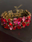 Vintage Red and Pink Crystal Hinged Cuff