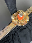Vintage 1940s Sateen Evening Wristlet Bag with Coral