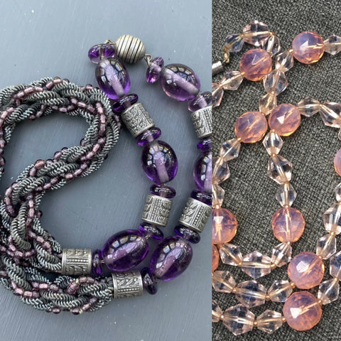 Vintage Louis Rousselet Glass Necklace & Pink Bicolour Necklace