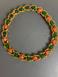 Vintage Faux Coral and Emerald Necklace