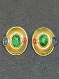 Vintage Green Cabochon Clip On Earrings