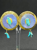 Valerie Viloin Labbe Paris Gold and Turquoise Clip-On Earrings