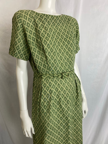 Vintage 1950s Green Silk Dress
