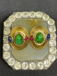 Vintage Green Cabochon Clip On Earrings