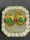 Vintage Green Cabochon Clip On Earrings