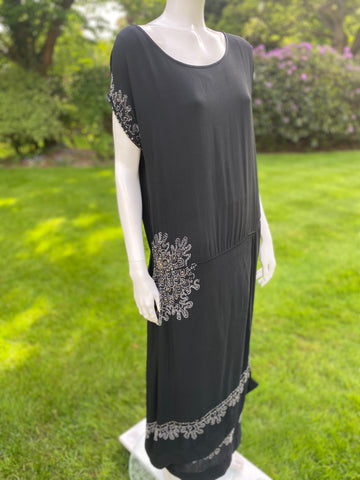 Vintage 1920s Black Silk Beaded Dress