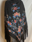 Art Deco Black Silk and Roses Piano Shawl