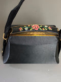 Vintage 1950s Needlepoint Black Satin Mini Bag
