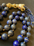 Ram Head Tasselled Lapis Lazuli Bead Necklace