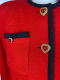 Vintage Red Bouclé Jacket with Heart Glass Buttons