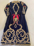Red Peacocks and Gold Metal Thread Embroidered Kaftan