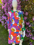 Vintage 1970s Pure Silk Flower Power Coat Dress