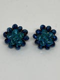 Vintage 1970s Blue Glass Clip-On Earrings