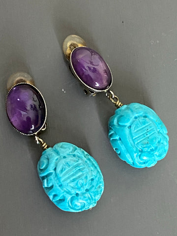 Philippe Ferrandis France Turquoise Clip On Earrings