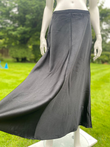 Vintage 1970s Biba Black Satin Bias Cut Skirt