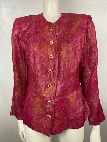 Vintage Yves Saint Laurent Rive Gauche Fuchsia silk lame jacket size 44 Fr.